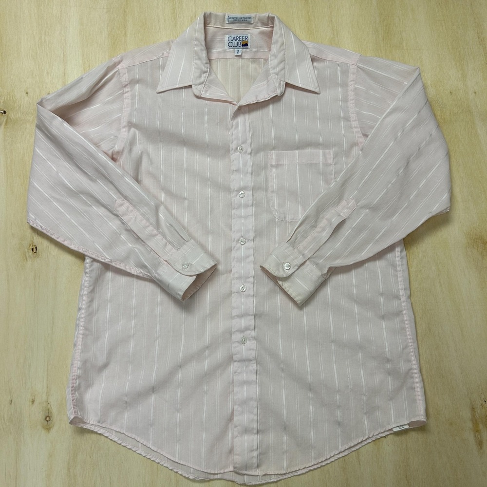 Vintage Career Club Dress Shirt Mens 16 33 Pink Stripe Made In USA Long Sleeve